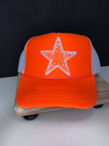 Neon Orange Star Trucker Hat