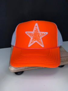 Neon Orange Star Trucker Hat