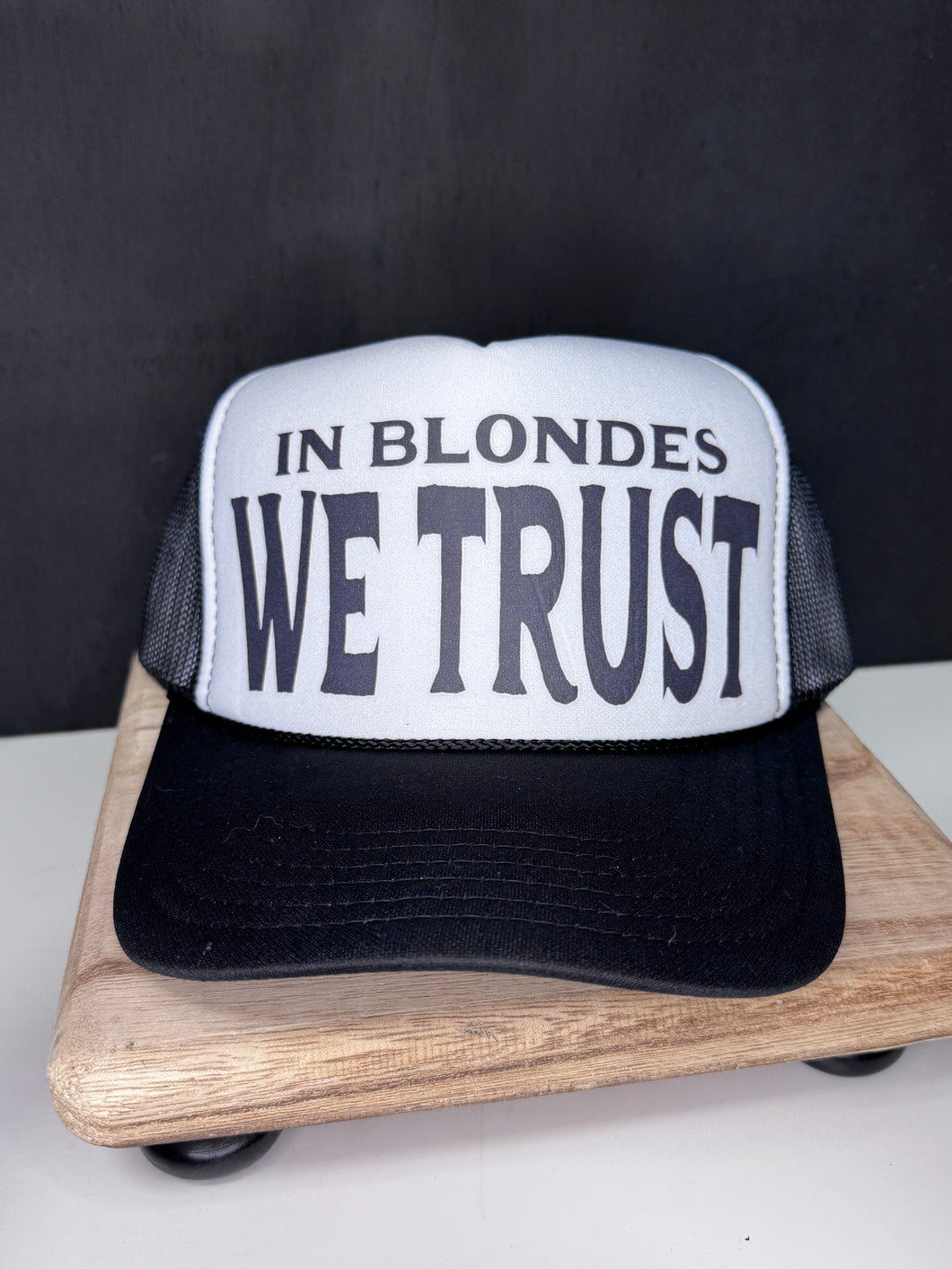 In Blondes We Trust Trucker Hat black